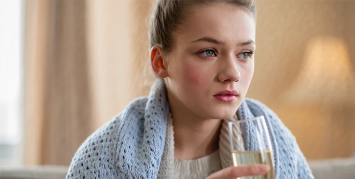 Девушка с температурой и бокалом